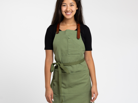 Army Green Canvas Stock Apron with Leather Strap For Sale