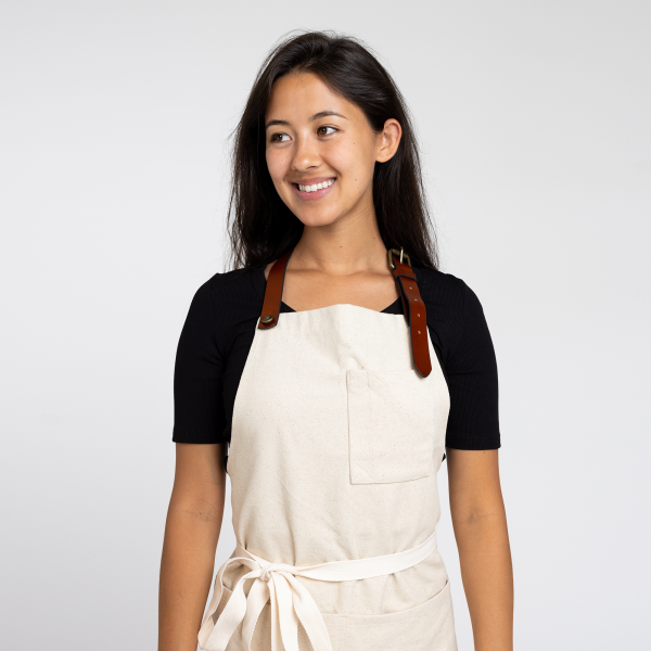 Natural Canvas Stock Apron with Leather Strap Fashion