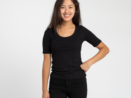 Women s Black Scoop-Neck Tee on Sale