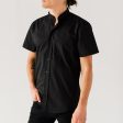 Men s Black Short Sleeve Banded Collar Service Shirt Online Hot Sale