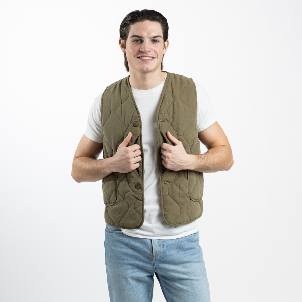 Olive Drab Unisex Quilted Vest For Sale