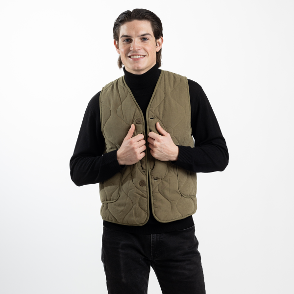 Olive Drab Unisex Quilted Vest For Sale