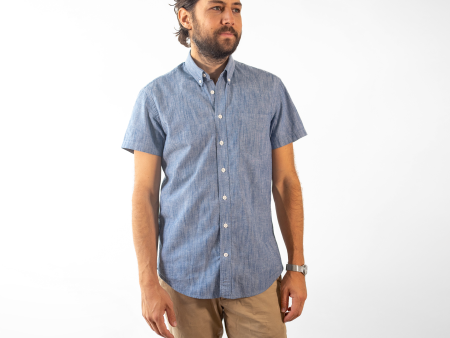 Men s Short Sleeve Blue Stretch Service Chambray Online Hot Sale