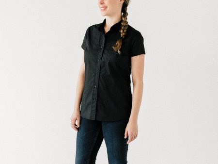 Women s Black Short Sleeve Banded Collar Service Shirt Sale