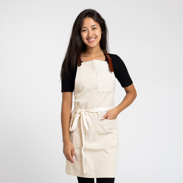 Natural Canvas Stock Apron with Leather Strap Fashion