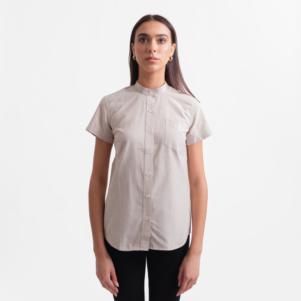 Women s Wheat Short Sleeve Banded Collar Service Oxford on Sale