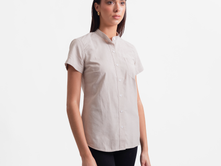 Women s Wheat Short Sleeve Banded Collar Service Oxford on Sale