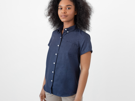 Women s Short Sleeve Deep Indigo Service Oxford Cheap